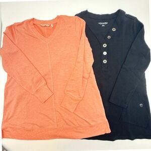 Soft Surroundings Lot of 2 Women's Tunic Tops Size M Cozy Loungewear Coral Black